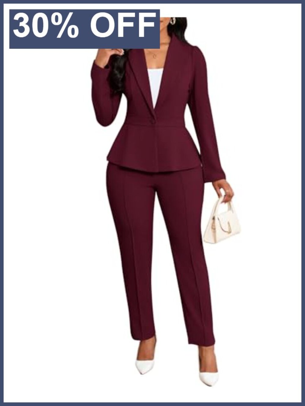 Women's Two-Piece Business Suit Set Long Sleeve Peplum Blazer & Pencil Pants